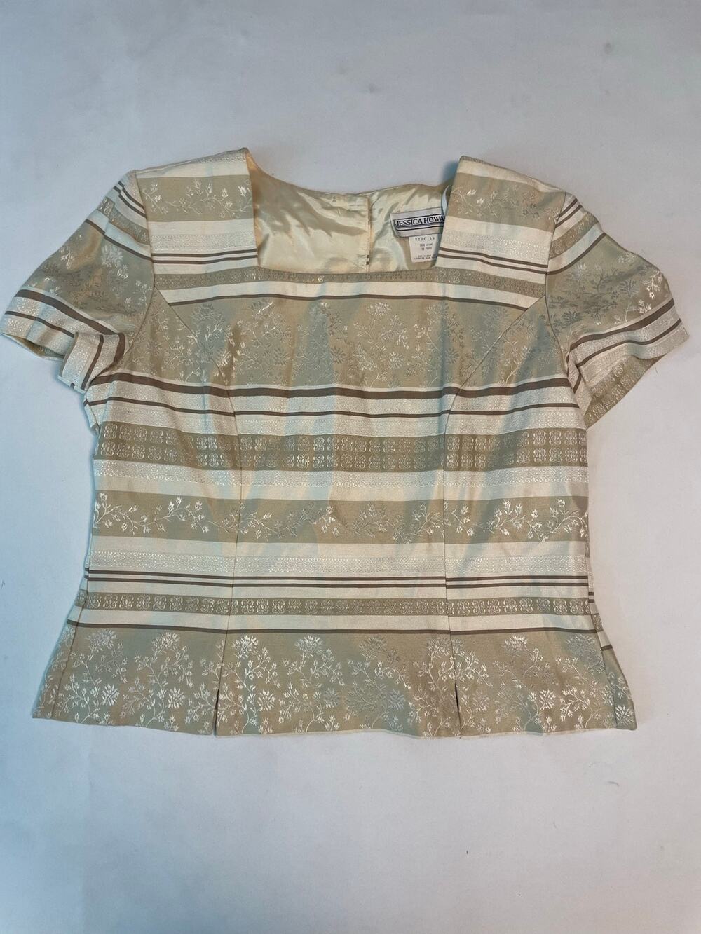 Vintage Jessica Howard top gold and white square neck size 16